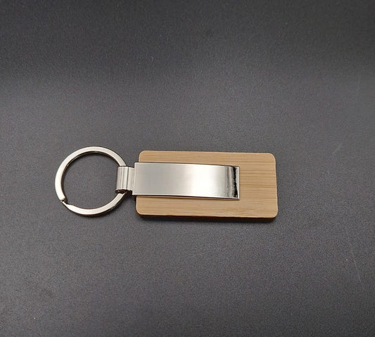Rectangular Metal Part On Wood Keychain