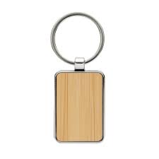 Square Wood Keychain With Silver Border