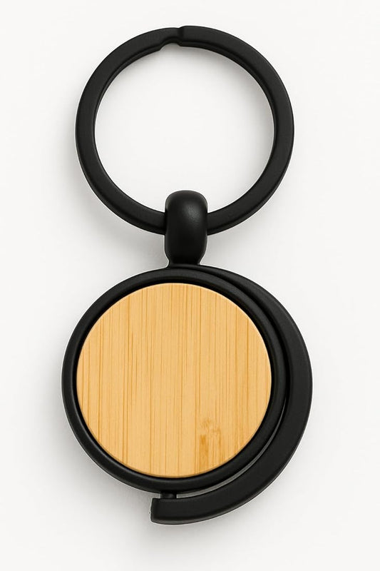 Black Border Circle wood Keychain